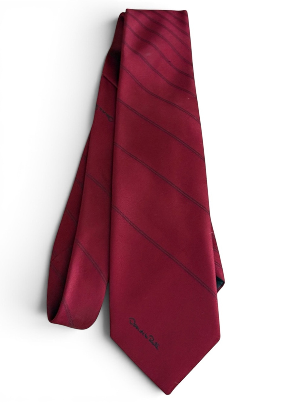 Oscar de la Renta Burgundy Diagonal-Striped Silk Tie